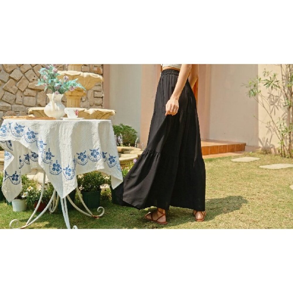 Long Flowy Maxi Skirt with Pockets High Waist A-Line Renaissance - Picture 8 of 8